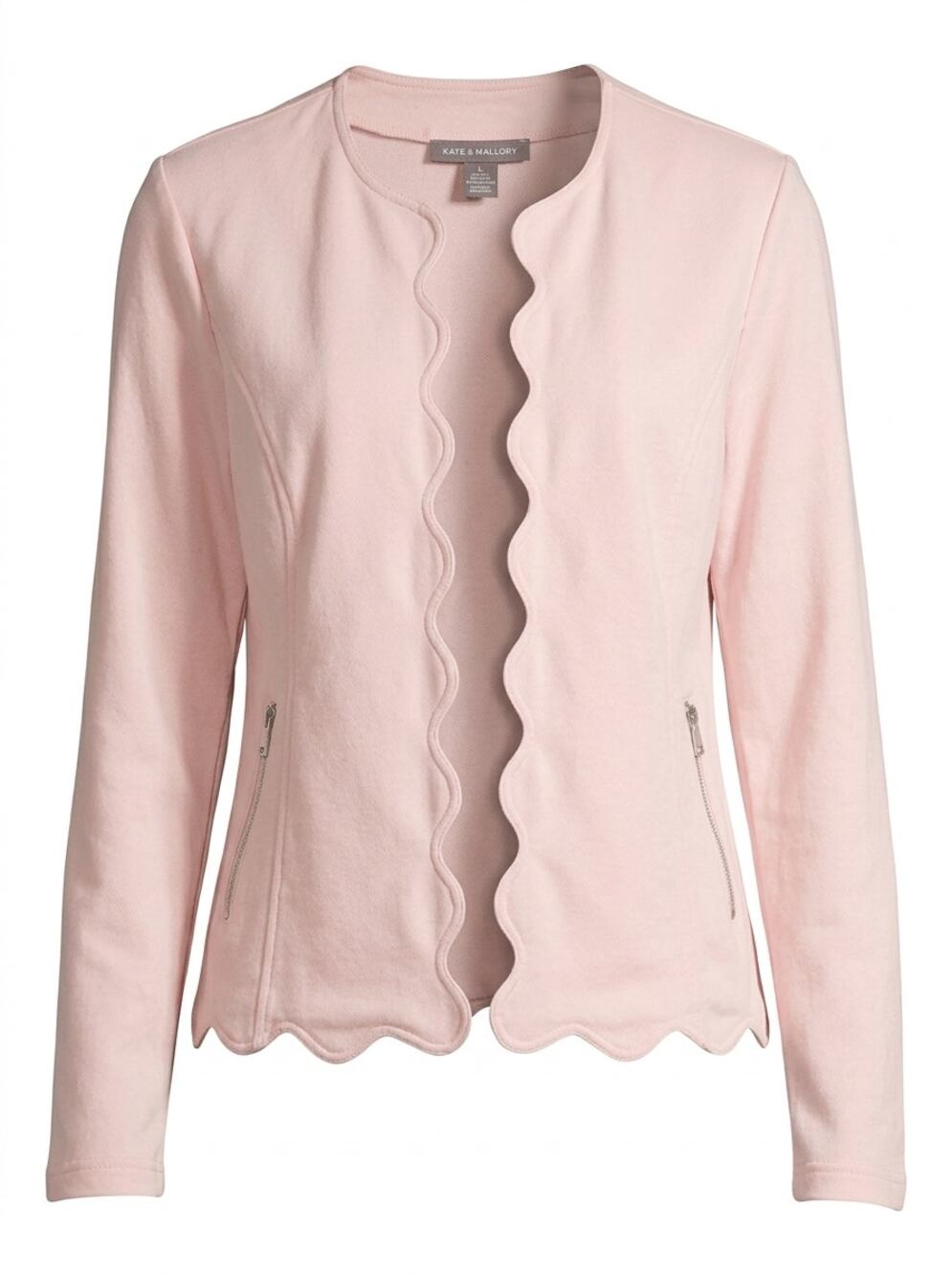 Kate & Mallory Pink Scalloped Open Front Knit Jacket Women Size L